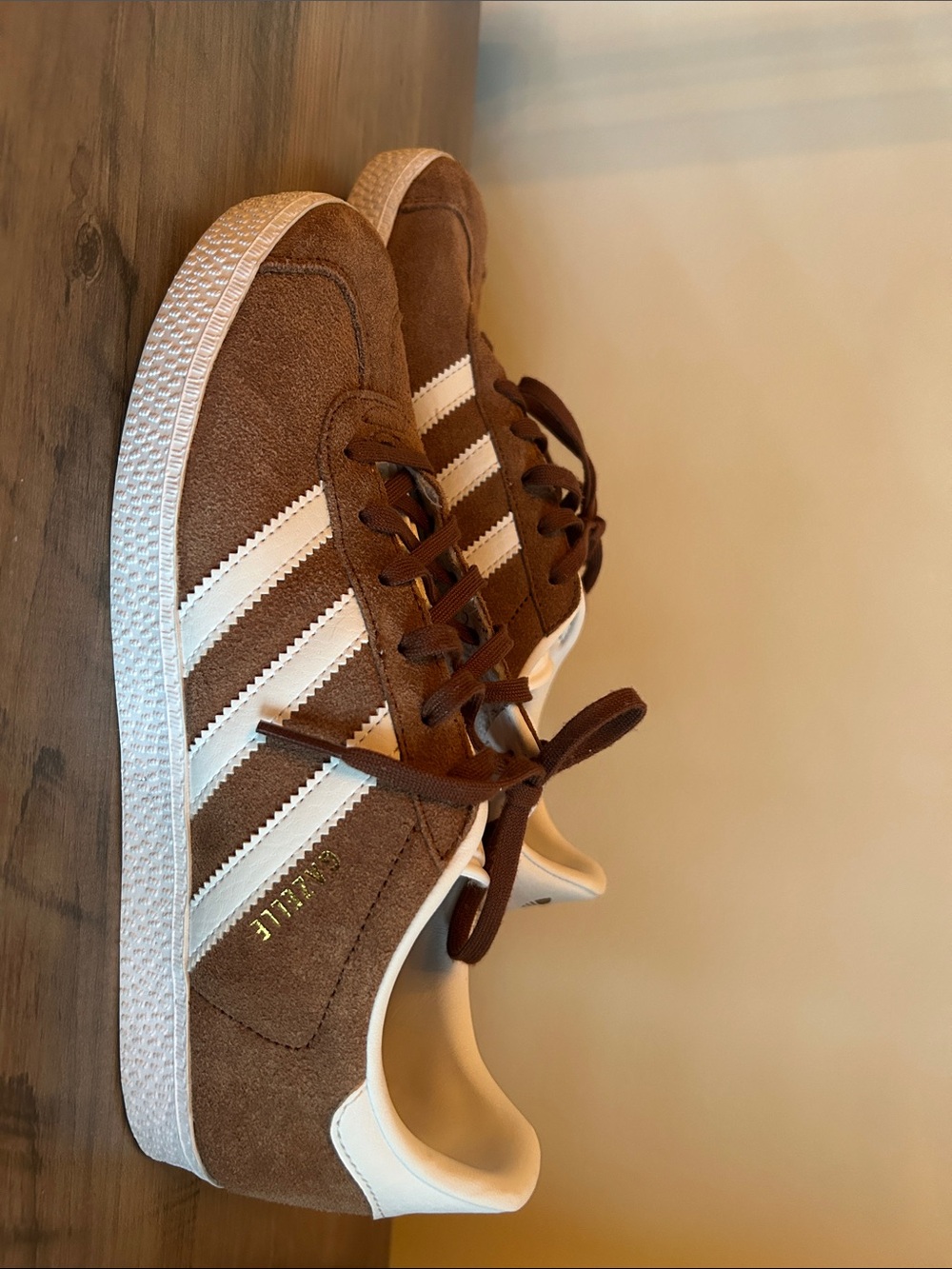 adidas Brown Suede Gazelle Sneakers with White Stripes